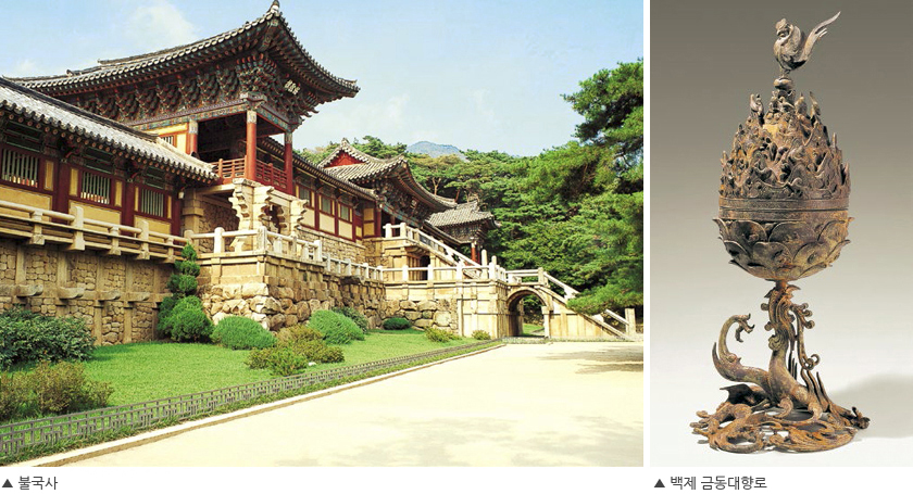 불국사(좌), 백제금동대향로(우) 사진