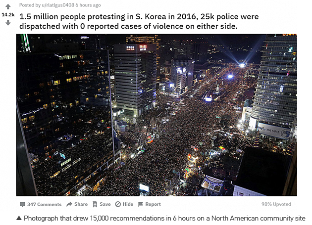 Photograph that drew 15,000 recommendations in 6 hours on a North American community site